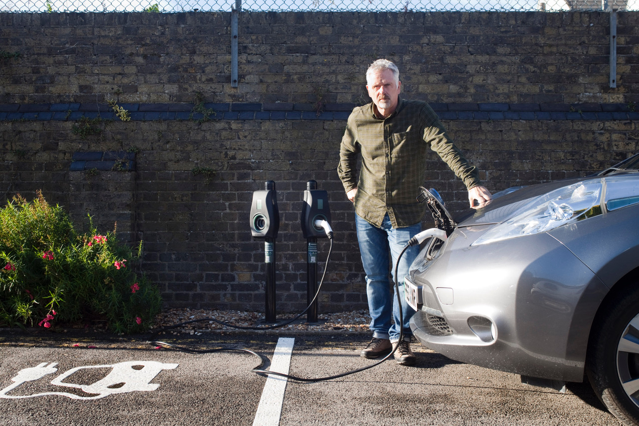 Cllr John Lonsdale at the new EV charge points